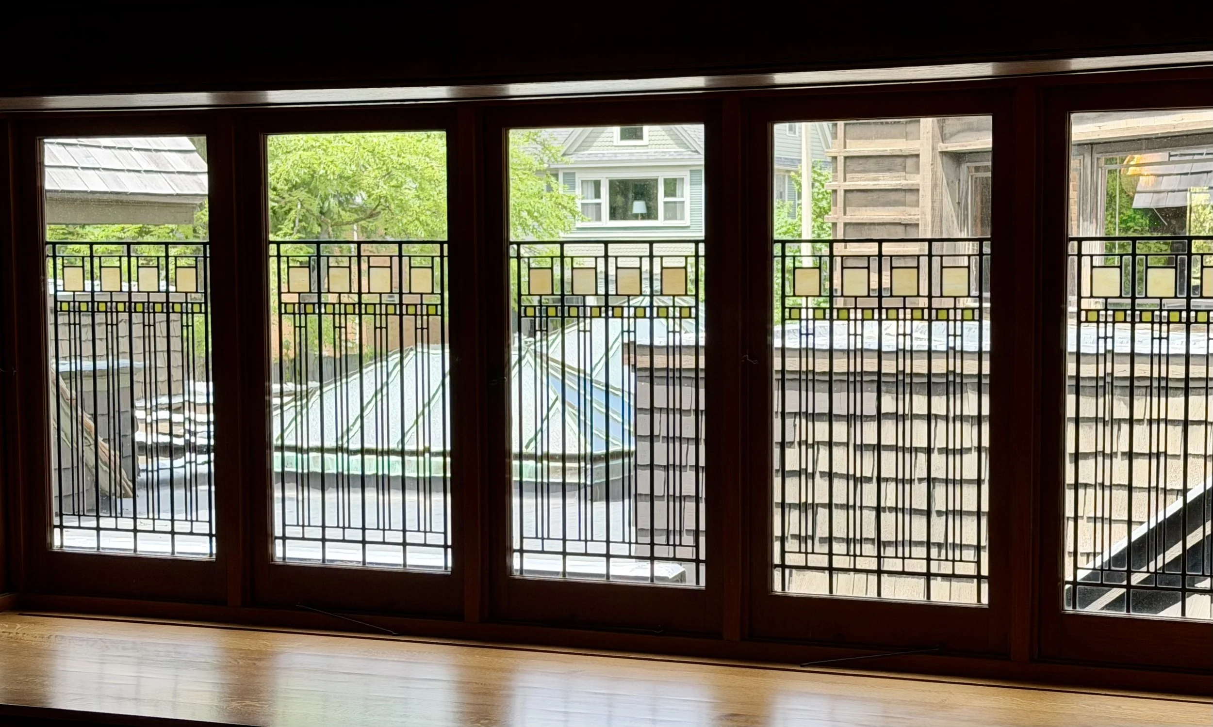 Leaded glass windows in playroom