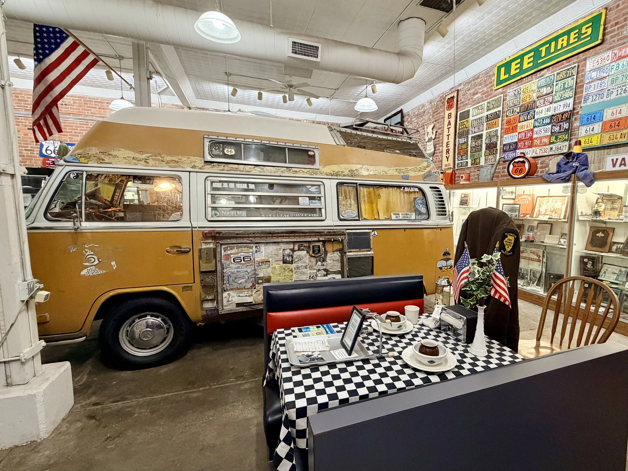Bob Waldmire's VW Bus | Seats from original Steak n Shake restaurant in Normal, IL