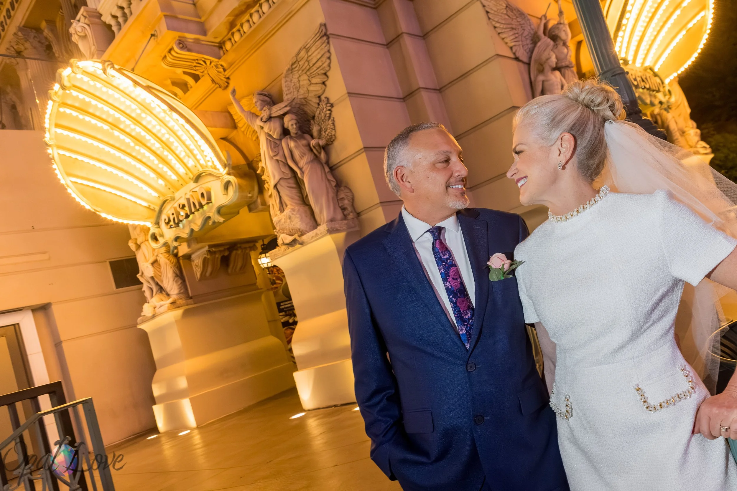 Couple under Eiffel Tower Paris Las Vegas at night