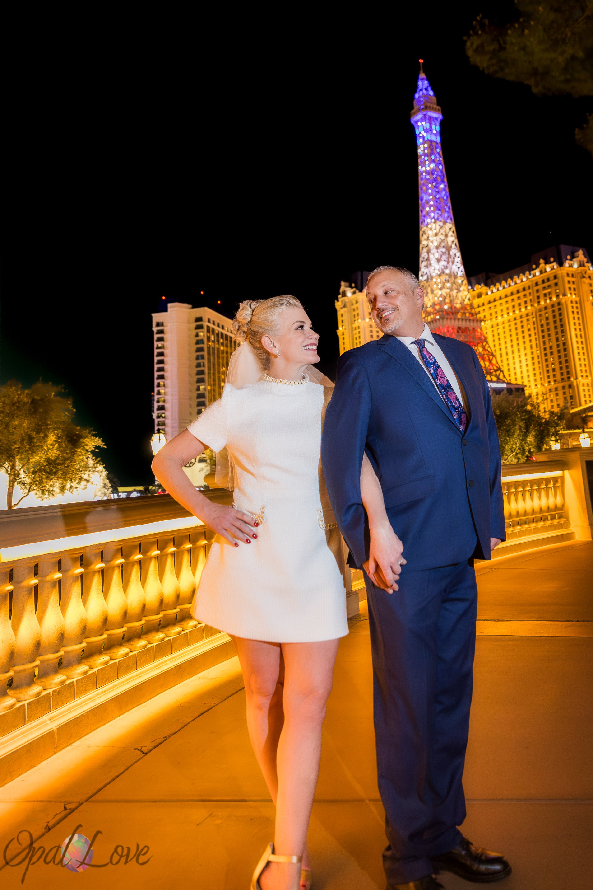 Walking portrait with Eiffel Tower Paris Las Vegas background
