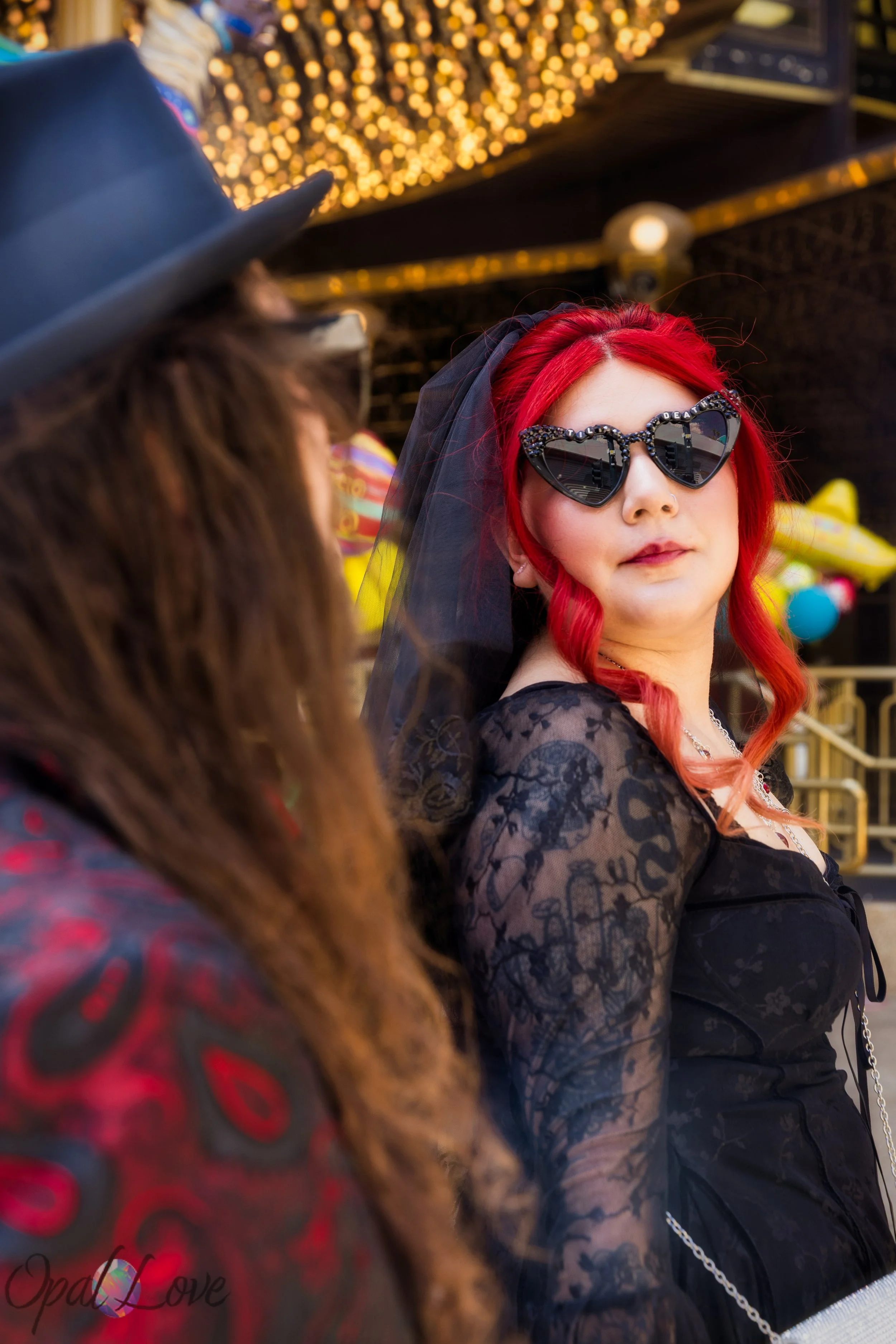 Bride portrait with neon lights in Downtown Las Vegas on Fremont Street