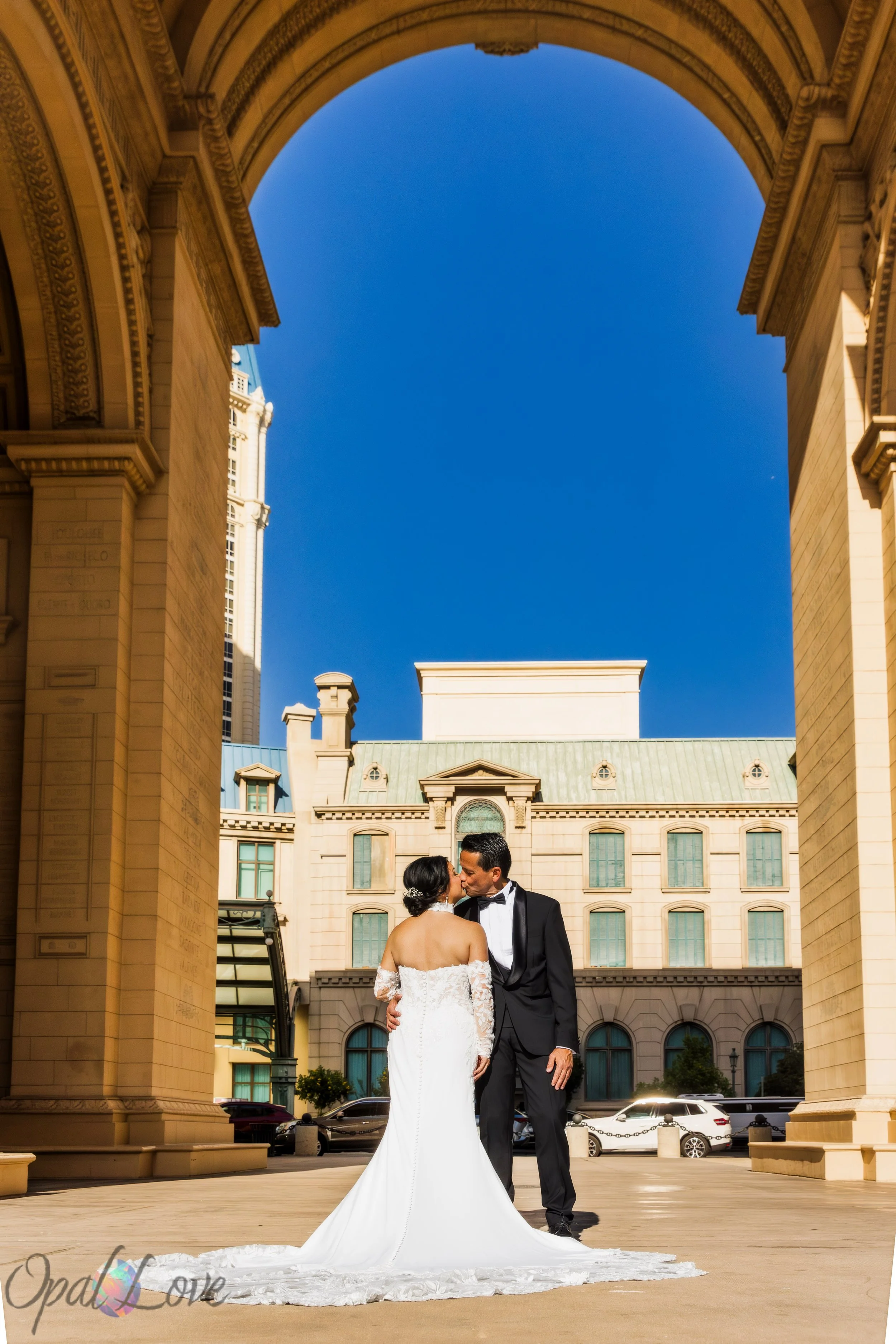 Romantic wedding portrait at Paris Las Vegas on the Las Vegas Strip