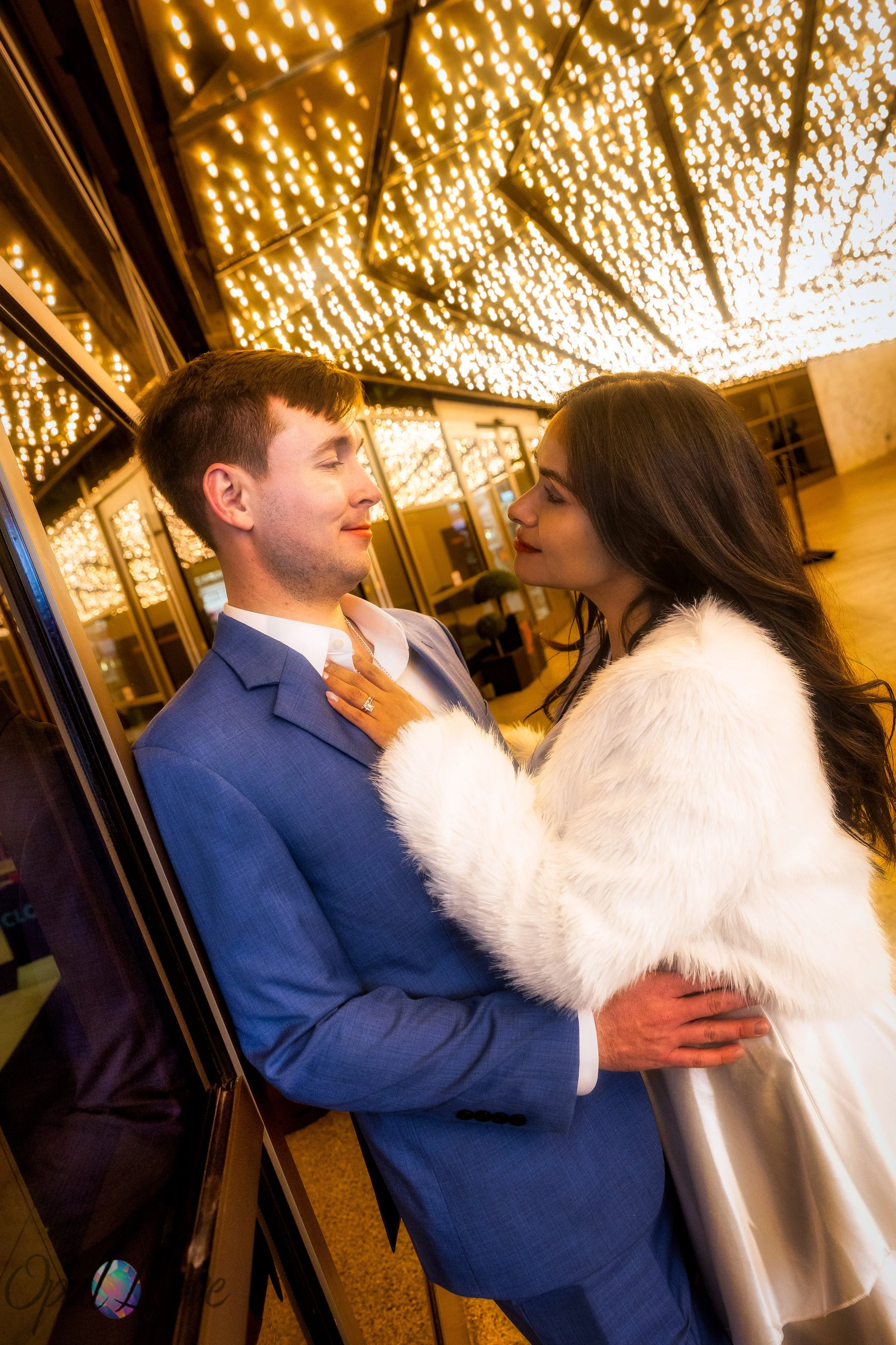 Couple laughing together in lively Downtown Las Vegas night scene
