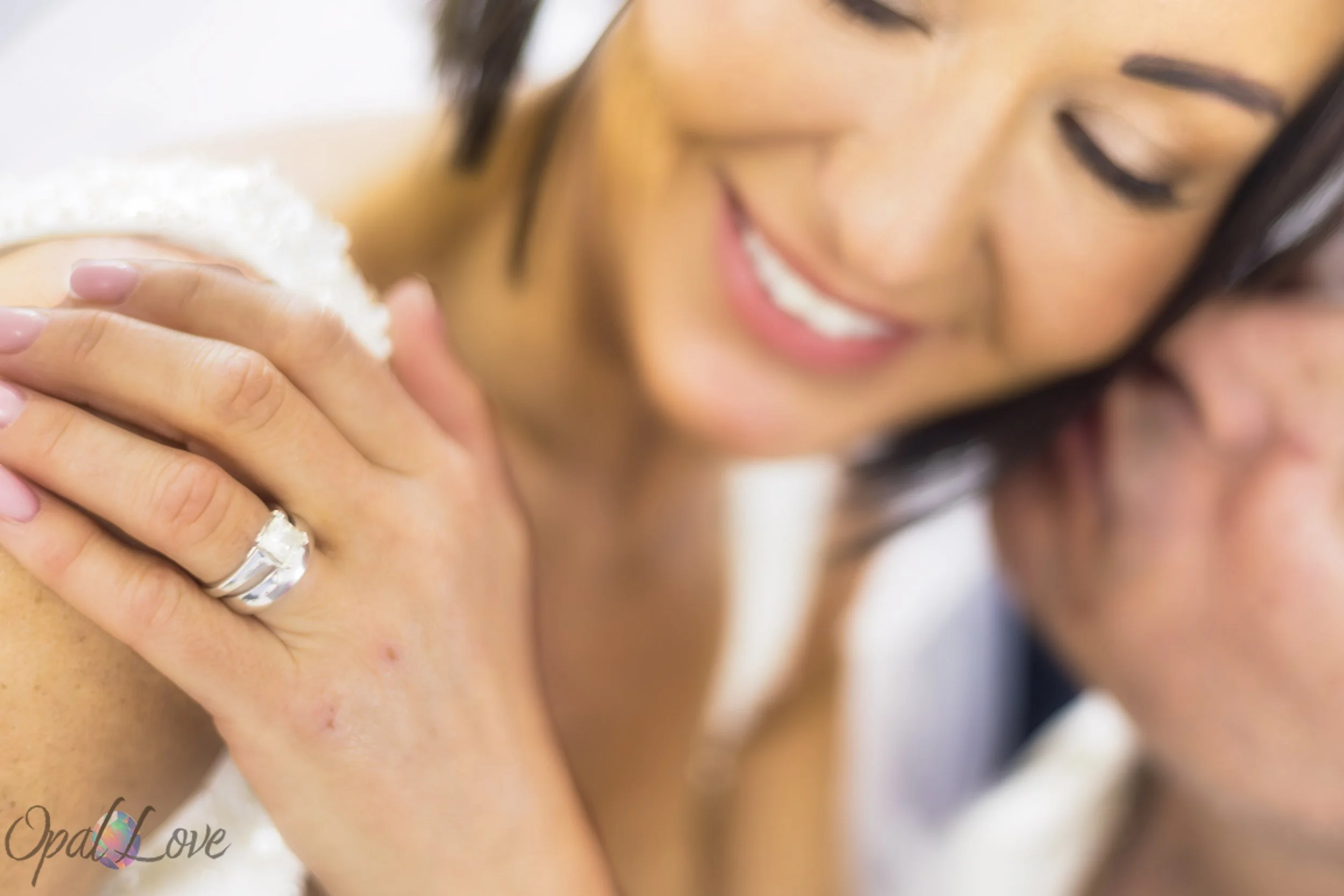 Close up of bride’s wedding ring during a Little White Wedding Chapel elopement.