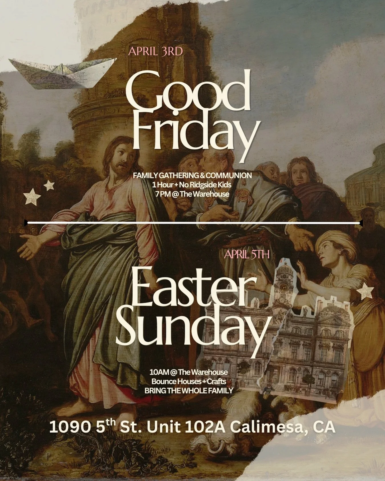 We pause on Good Friday to remember the sacrifice.
We celebrate on Easter Sunday because the grave didn&rsquo;t win.
Join us for a meaningful time of communion + a joyful Easter gathering for the whole family!

April 3rd at 7pm + April 5th at 10am

W