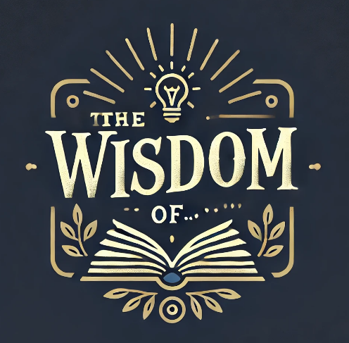 Illustration with a lightbulb, open book, and decorative elements, containing the text 'The Wisdom of' in gold on a dark background.