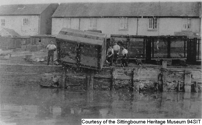 defence blocks built by Whites Yard at Conyer being launched.jpg