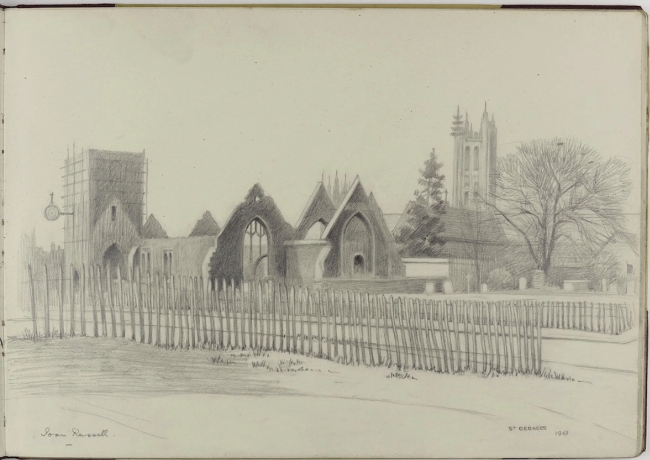 Rediscovered Joan Russell drawings of blitzed Canterbury