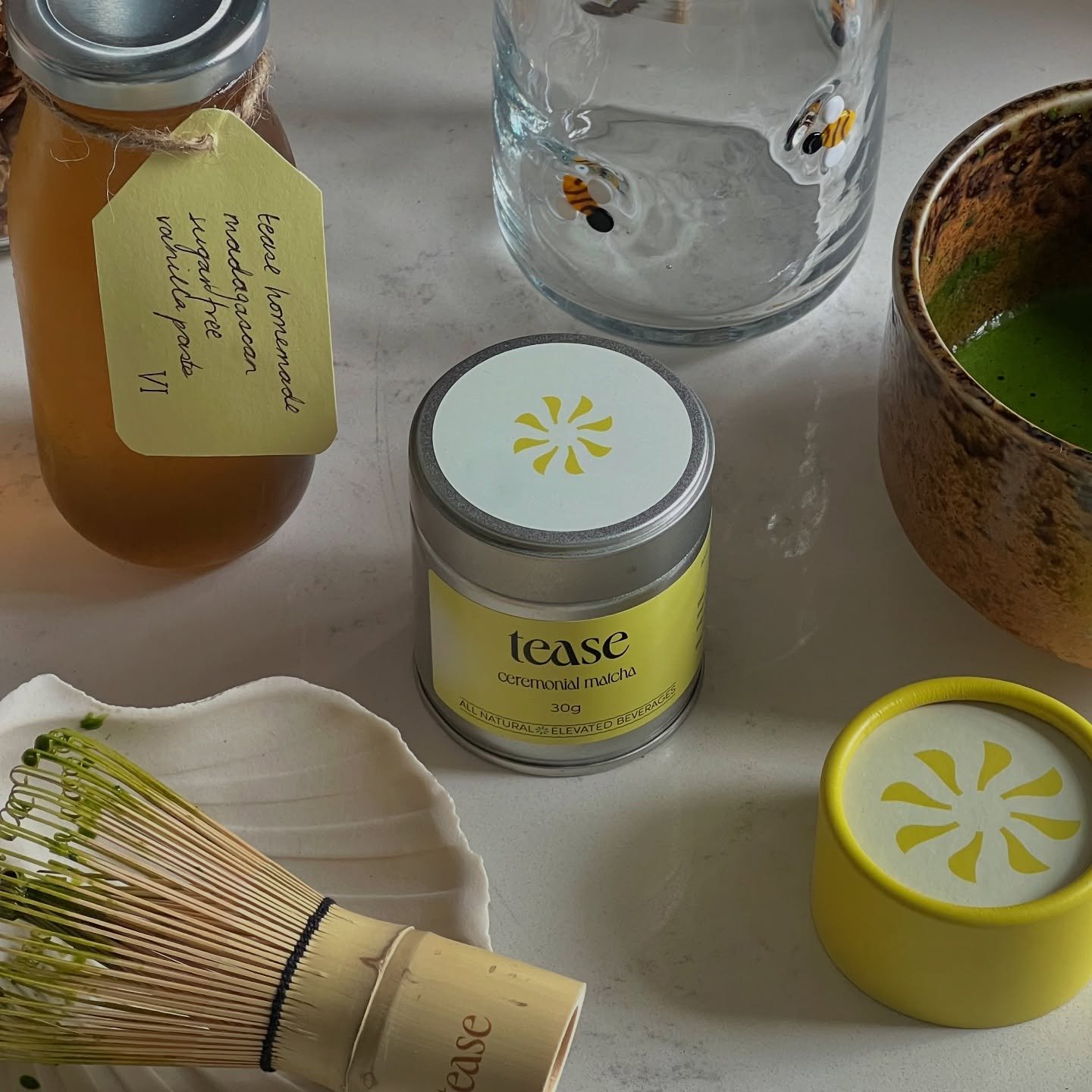 tease essentials:

✨ homemade madagascan vanilla 
✨ ceremonial matcha tin
✨ bamboo matcha whisk

Release date pending 👀