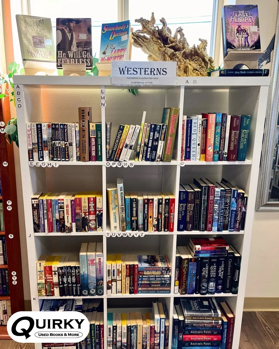 The Wild West is calling your name! Get your lasso and pull the book of your choosing tight. Find this section in back of the store🌵🏜️ 
#bookstore #books #western #abq