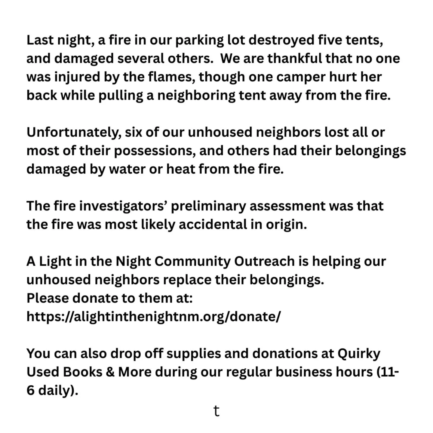 Your donations will be greatly appreciated.  A link to A Light in the Night can be found in the Linktree in our bio.