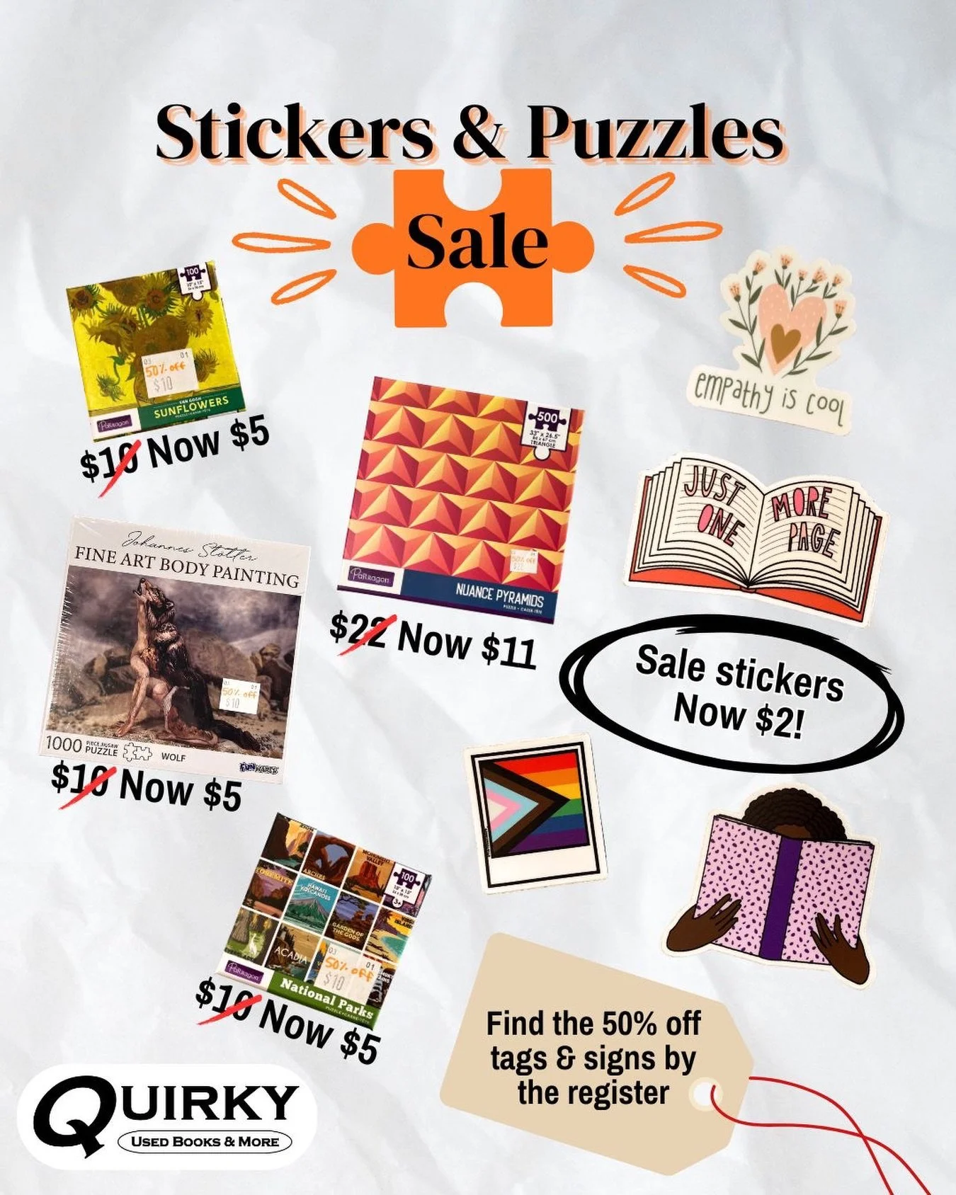 Happy new year!! To celebrate we&rsquo;re having a stickers and puzzles sale🧩 find select items by the register 
#sale #abq #puzzles #supportsmall