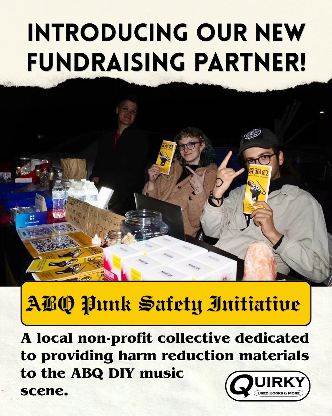 Announcing our new fundraising partner! ABQ Punk Safety Initiative is a local non-profit volunteer collective dedicated to providing harm reduction materials to the ABQ DIY music scene. 

If you&rsquo;d like to help ABQ PSI raise funds to continue th