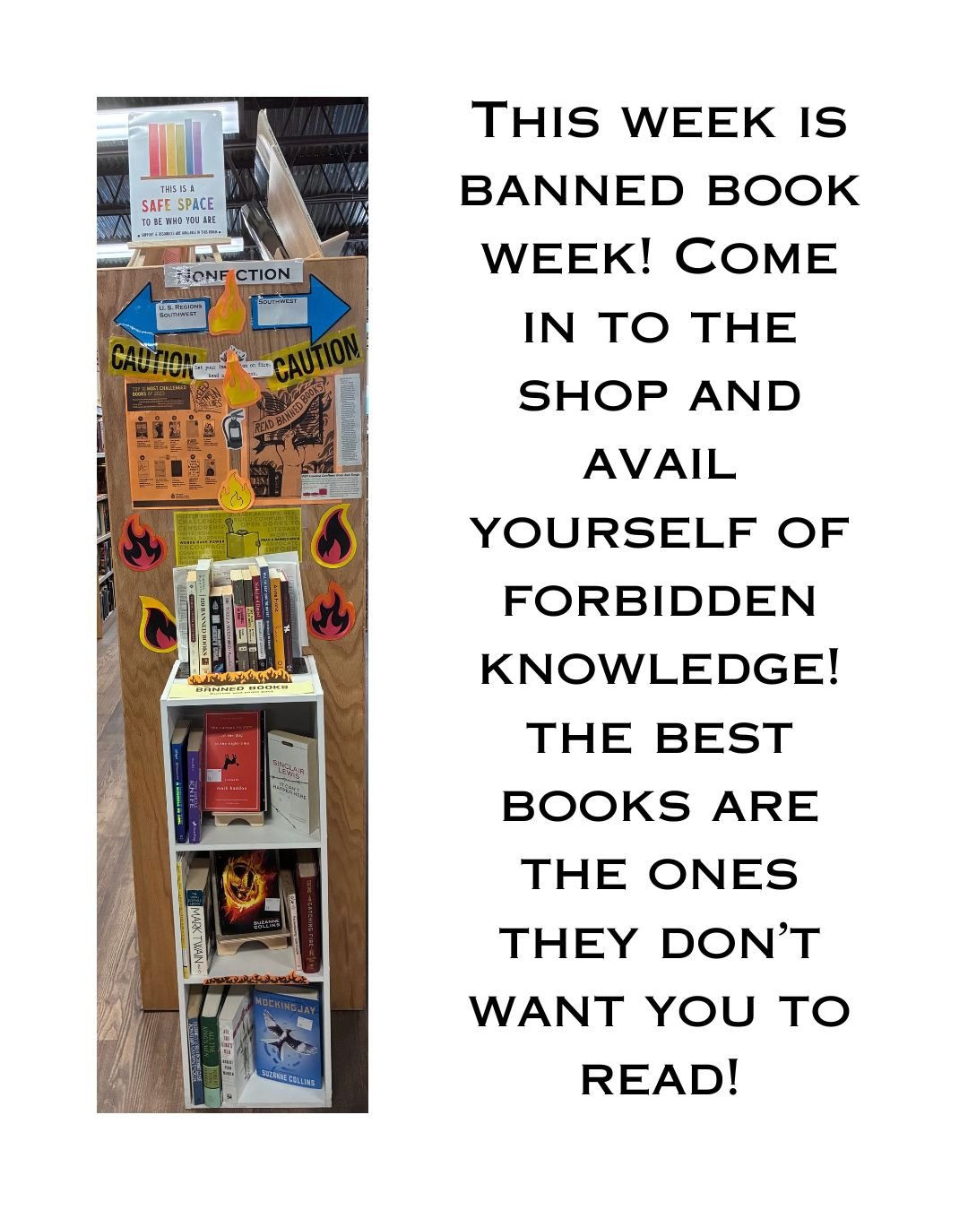 It's banned books week all this week at Quirky Books (and everywhere else, too)! Come on in and grab some tomes of secret knowledge the government doesn't want you to see! While you're here, you can also take an I Read Banned Books bookmark for free!