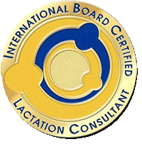 Logo of the International Board Certified Lactation Consultant with a yellow and blue circular design.