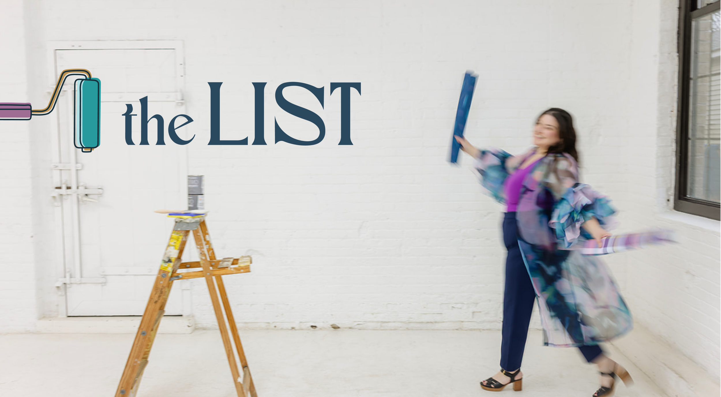 Lifestyle brand photography for The List, featuring the primary logo and a creative professional on-site, showcasing the vibrant and polished brand identity designed by Allie Marie Design.