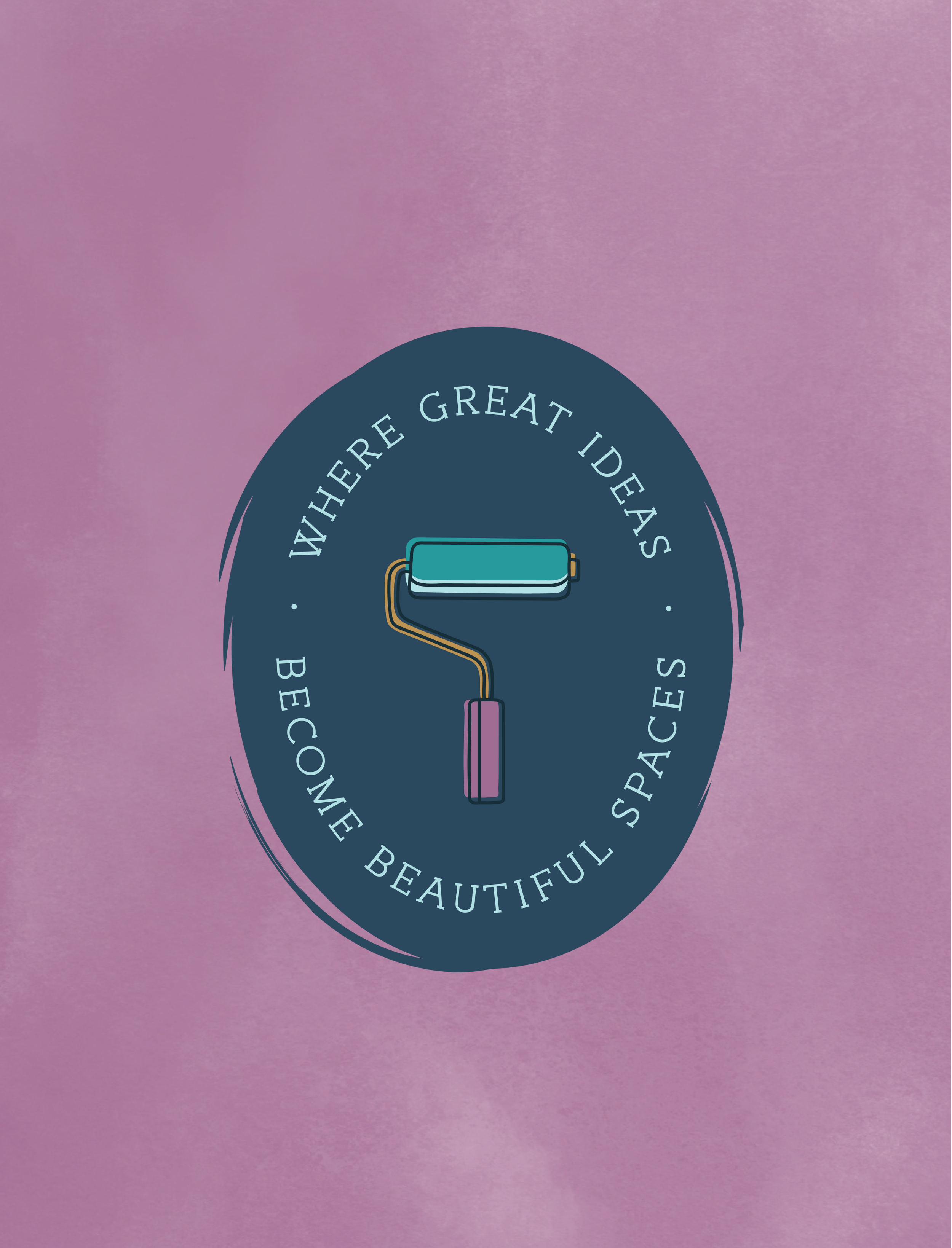 Secondary circular brand mark for The List featuring the tagline "Where Great Ideas Become Beautiful Spaces" and a stylized paint roller graphic on a textured plum background. Part of the comprehensive brand identity designed by Allie Marie Design.