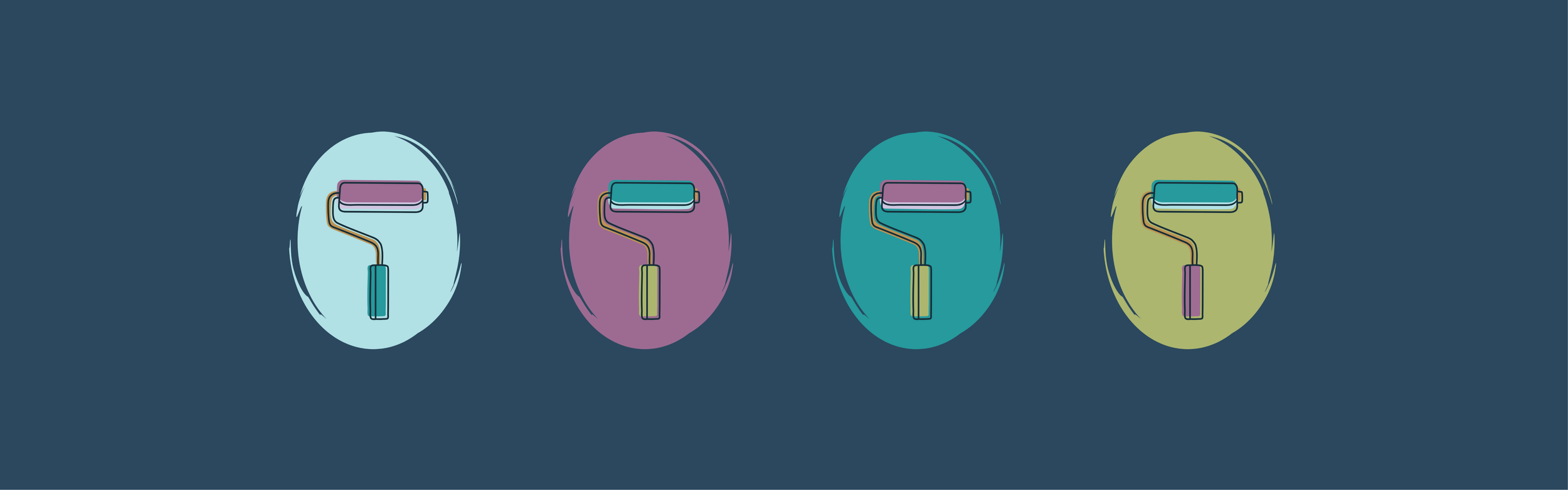 A set of four colorful brand icons for The List, featuring stylized paint rollers inside textured ovals in teal, plum, light blue, and green, designed by Allie Marie Design.