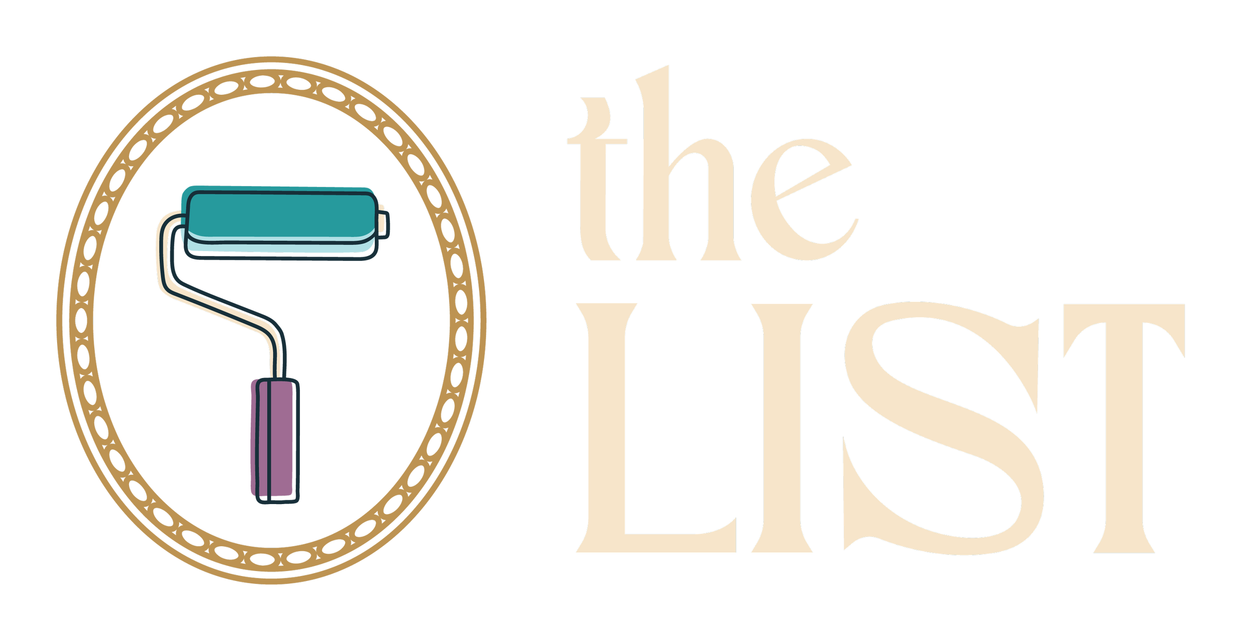 Primary logo design for The List painting and creative installation company, featuring a vintage-inspired paint roller icon and elegant serif typography by Allie Marie Design.