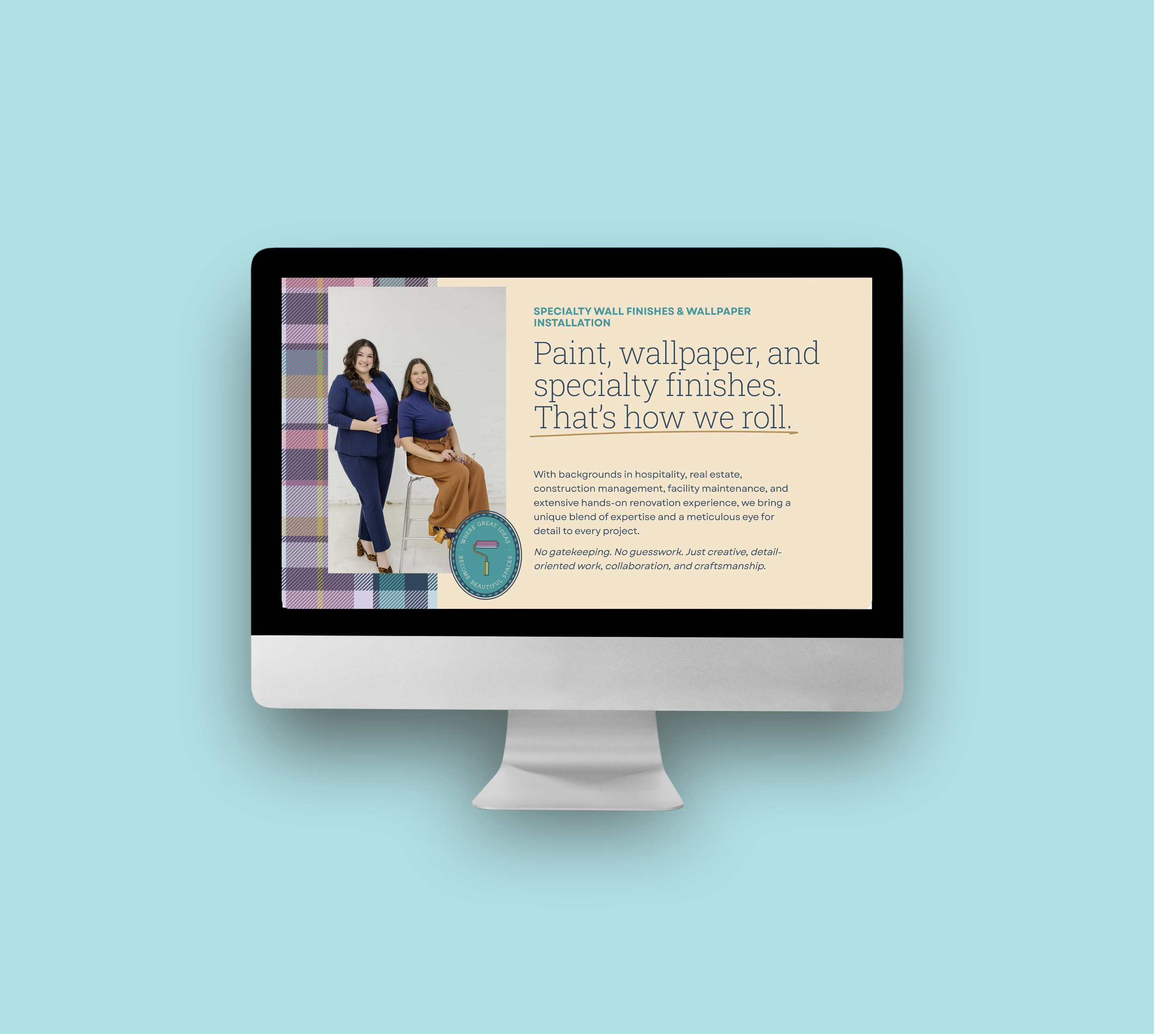 Desktop computer mockup displaying the The List website design by Allie Marie Design, highlighting specialty wall finishes, wallpaper installation services, and a professional layout for a Minneapolis creative team.