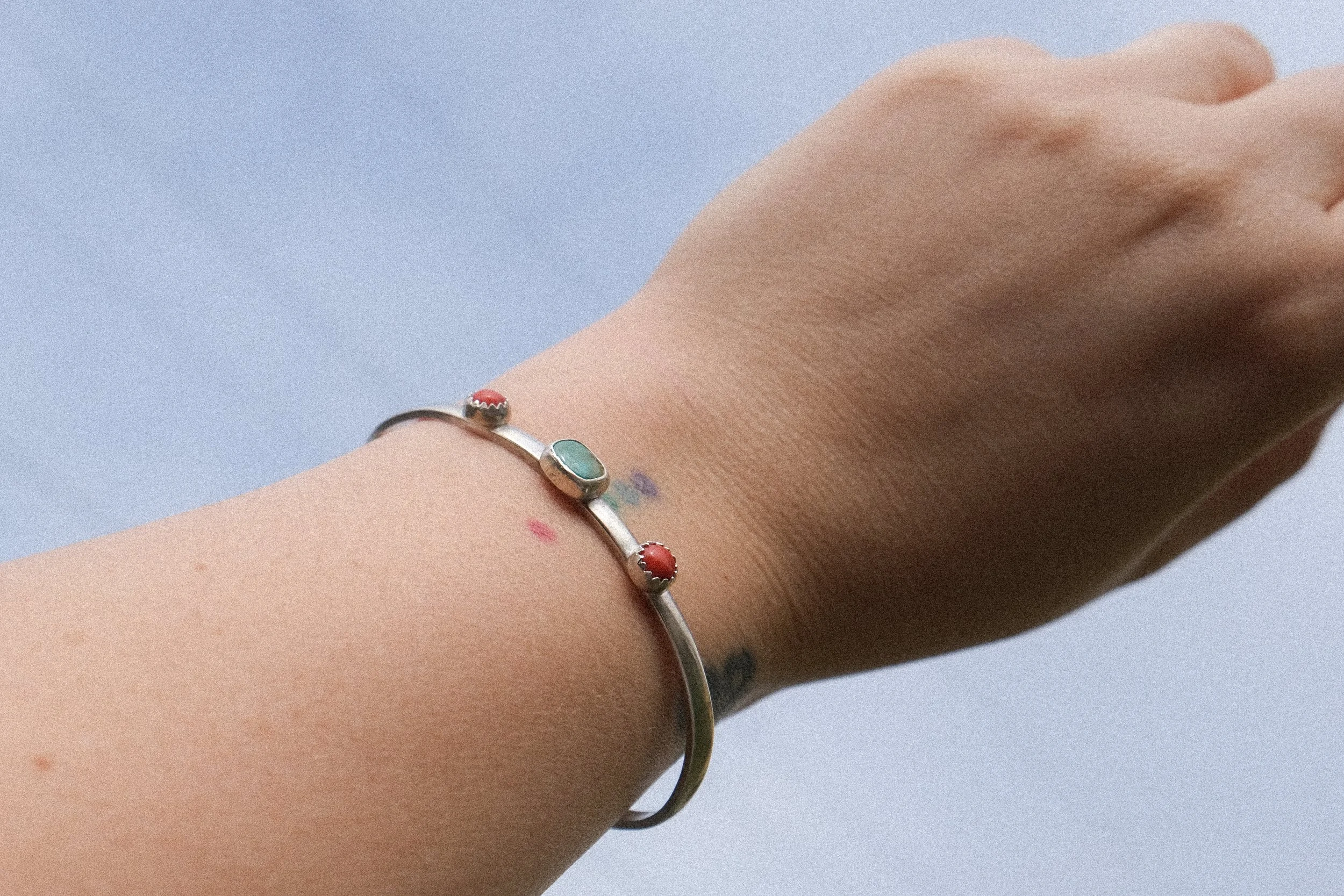 Cuff #2 Turquoise & Coral