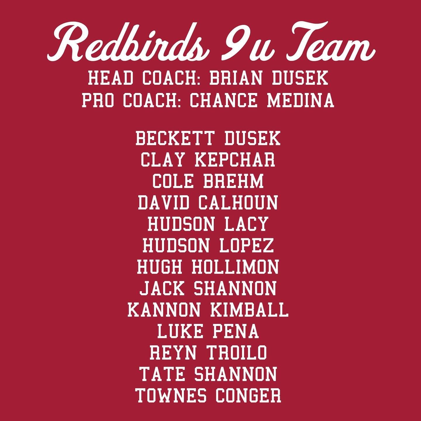 We are excited to announce our 9u Redbirds team! More team announcements coming soon.