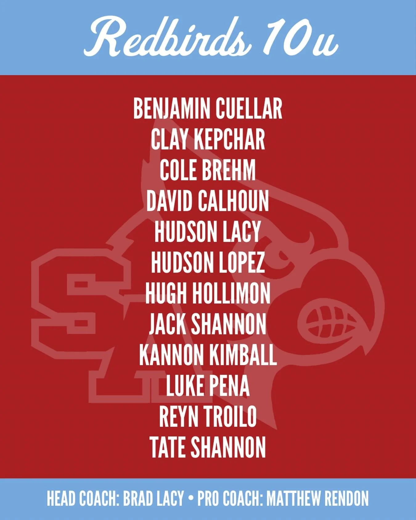 We are excited to announce our 10u Redbirds team! More team announcements coming soon!