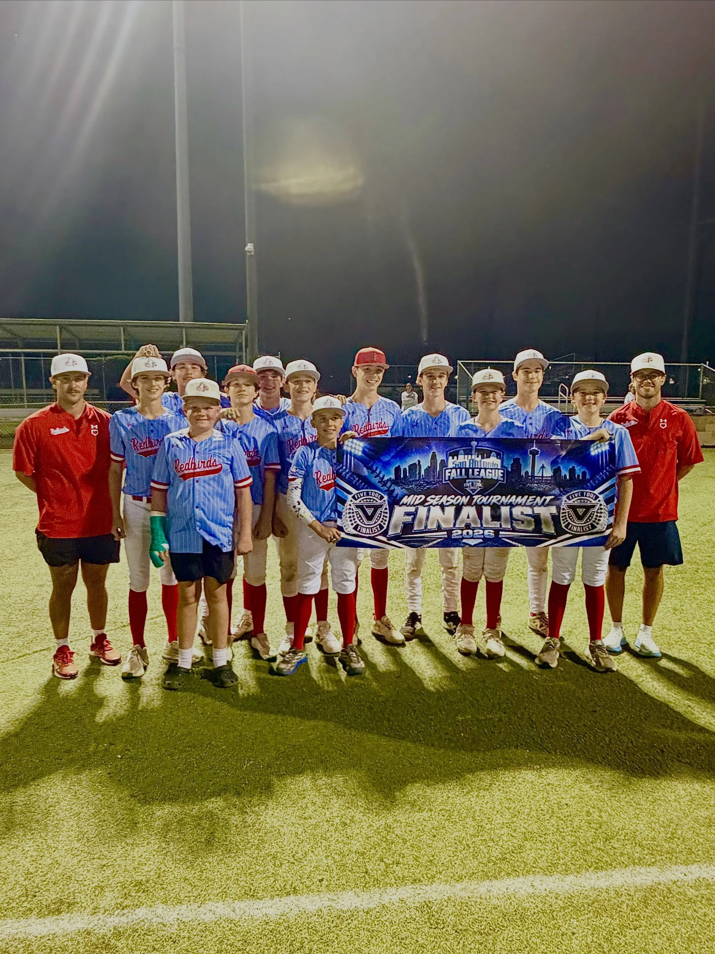 CONGRATULATIONS to the 14u Redbirds team - finalists in the Five Tool mid season tournament! This team allowed only 16 runs over six games - way to go!
