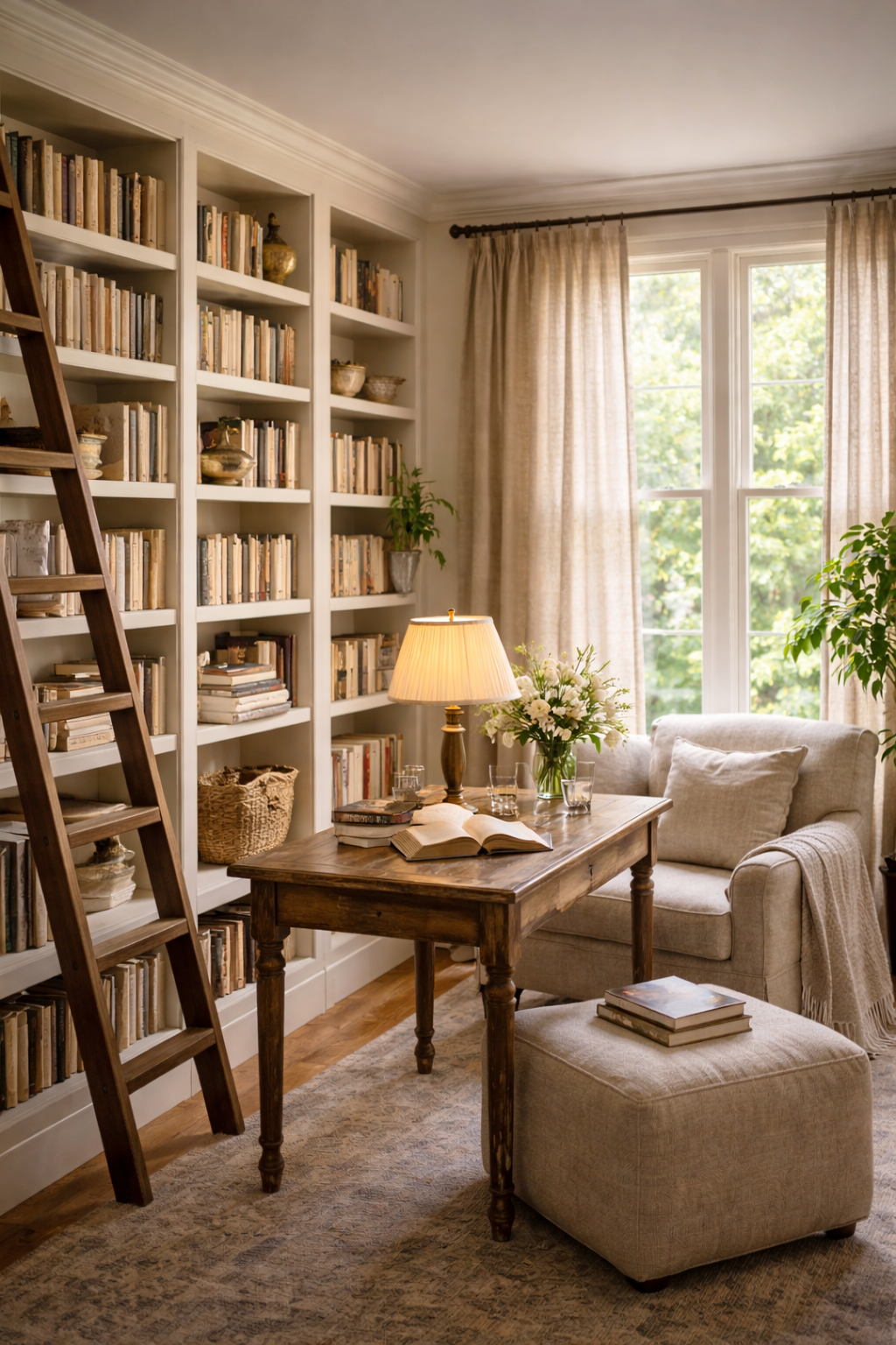 Mea Brown's warm bright library filled with books
