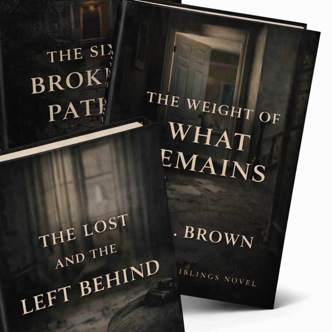 Book covers for the Cross Siblings Saga by Mea Brown dark, moody, mystery, and drama looking