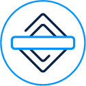 Logo with a blue circular border and a stylized geometric design inside