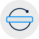 Blue and white logo with a stylized letter 'G' inside a circular gray background.