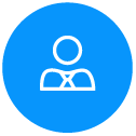 Blue circular icon with a white outline of a person