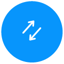 Blue circular icon with white arrows pointing outward in diagonal directions