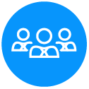 Icon of three people silhouettes, representing a group or team.