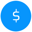 Blue circle with a white dollar sign in the center.