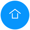 Blue circular button with white house icon