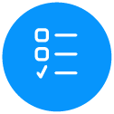 Blue checklist icon with three checkboxes and a checkmark