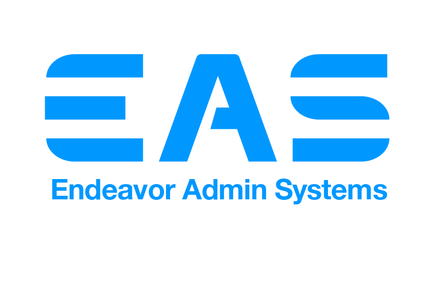 Endeavor Admin Systems logo with stylized blue letters EAS and the company name below in blue text.