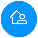 Icon of a house with a hand underneath, symbolizing home assistance or support.