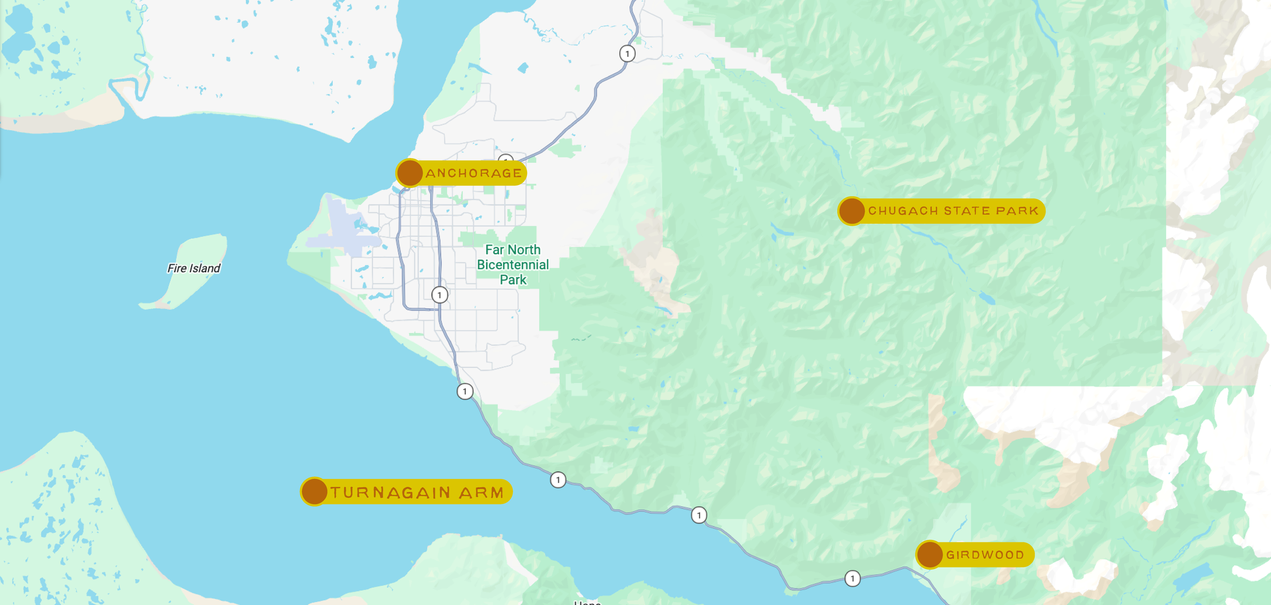 map of how close Anchorage and Girdwood are from eachother