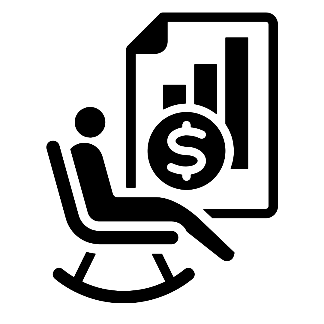 Black and white line drawing explaining tax deduction process featuring a hand holding a coin with a dollar sign, a document, and a calculator.