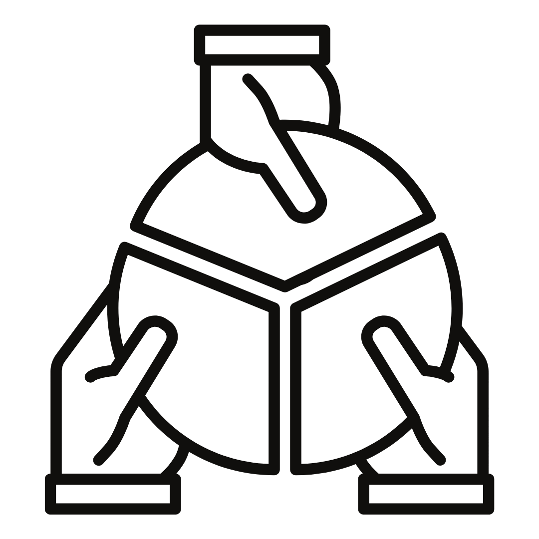 Line drawing of hands holding a pie chart and a bottle, with a small icon of a hand holding a coin labeled 'TAX' in the top left corner.