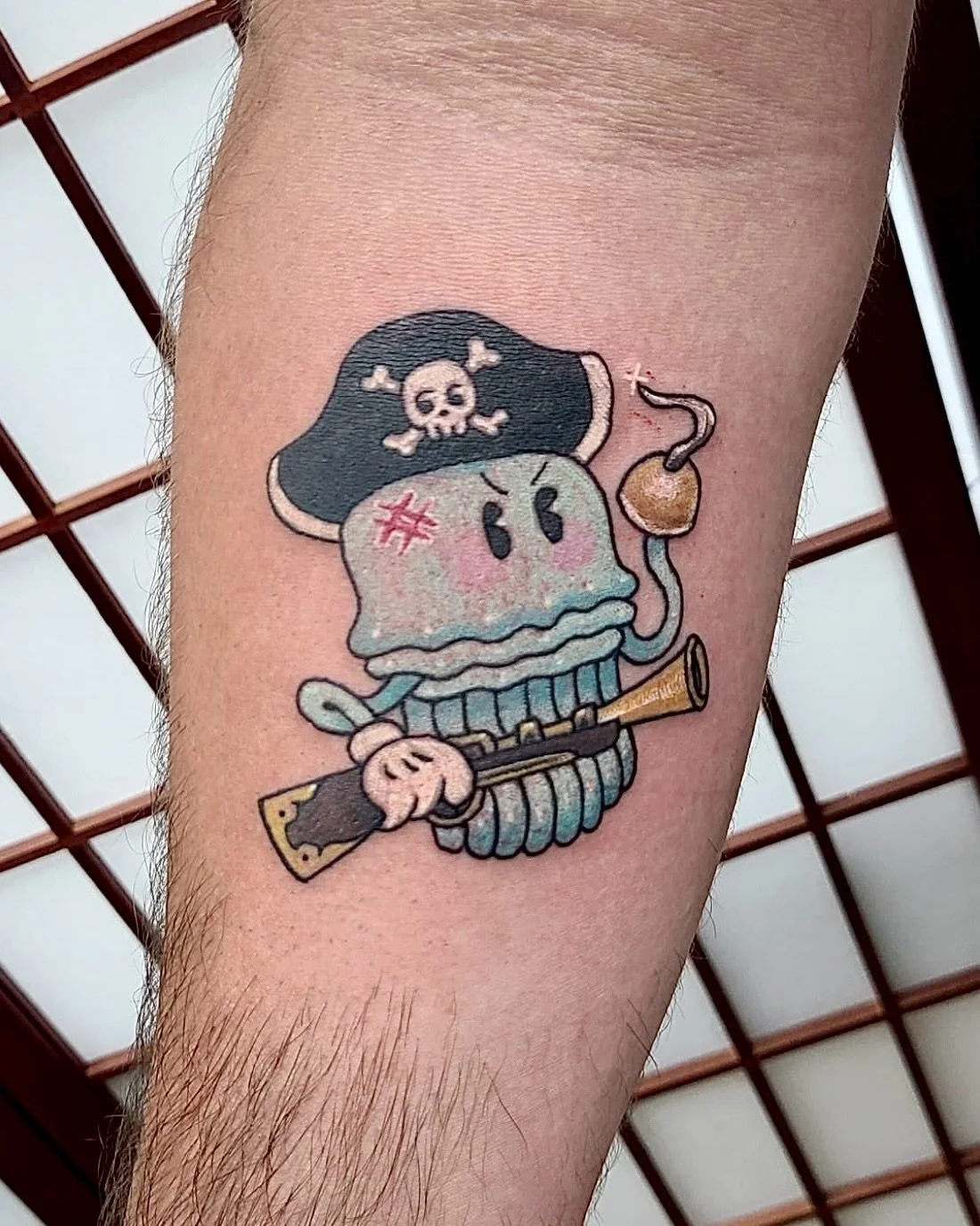 Not your typical jellyfish 🪼🏴&zwj;☠️

Thank you Brent for sharing your walk-in experience at Happy Yokai Tattoo on Google! It means a lot and @1000yokai had a lot of fun with this idea 🤙&nbsp;Hope to see you back on Kaua&rsquo;i. 

#ColorTattoo #J
