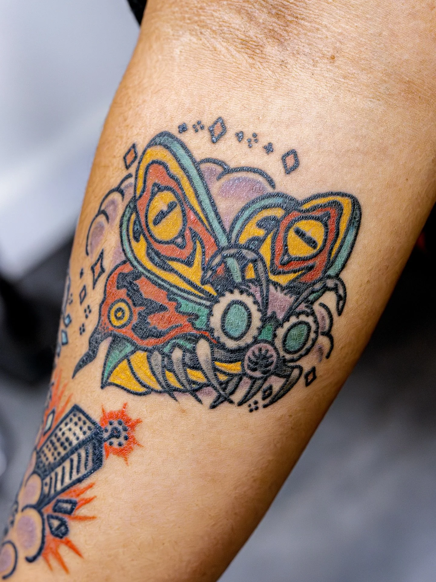It&rsquo;s Mothra ‼️ Because once you get a Godzilla tattoo, you need a Mothra tattoo 😍&nbsp;Thank you @croseosorno for trusting @1000yokai with this idea and your tattoo healed great! Kaiju tattoos are good for the soul, and Brian can&rsquo;t wait 