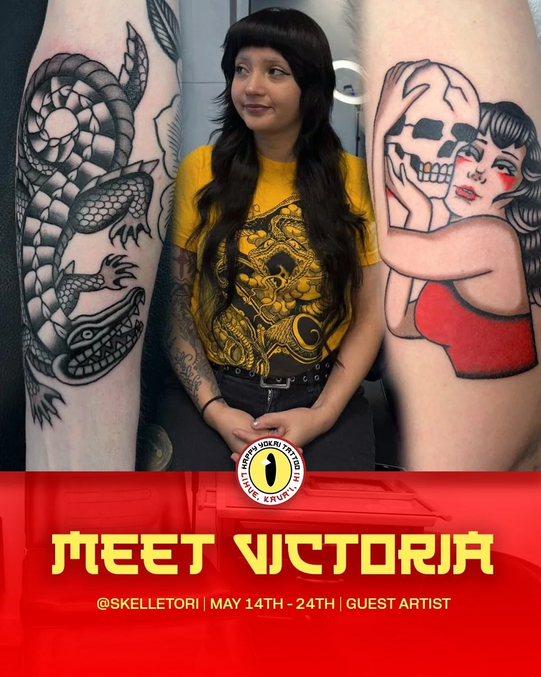 Everyone scream for @skelletori 🤘🏼

Coming all the way from Texas, Victoria will be at Happy Yokai Tattoo to guest spot from May 14th to May 24th. Her work is super bold and unique&hellip; Think of traditional artwork inspired by romance and the ma