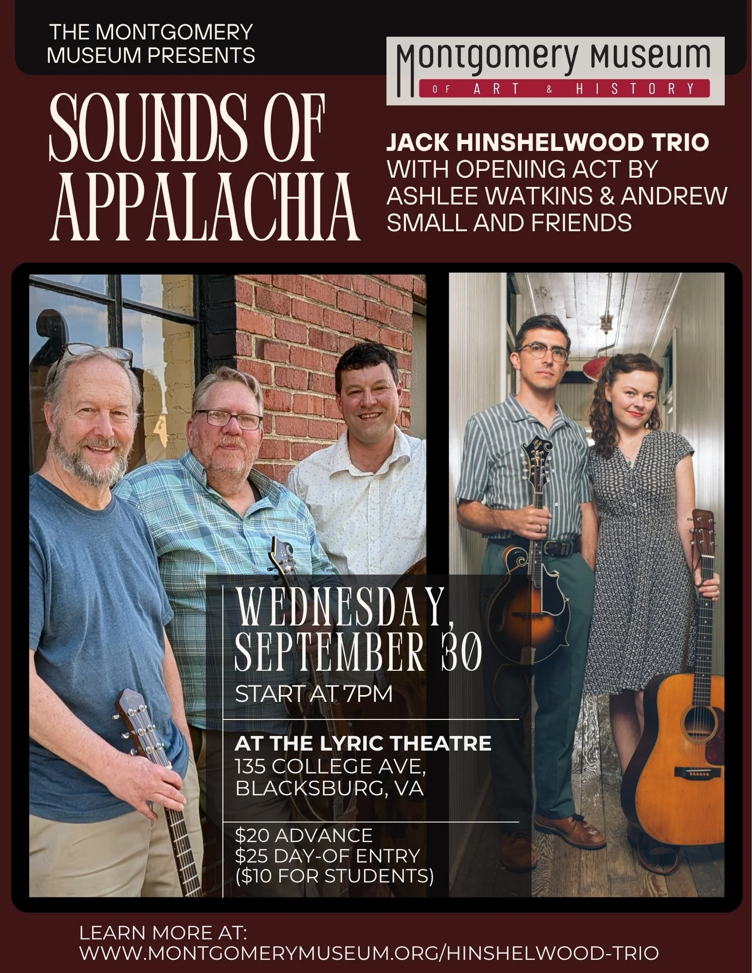 Sounds of Appalachia: Jack Hinshelwood Trio with opening act by Ashlee Watkins & Andrew Small and Friends