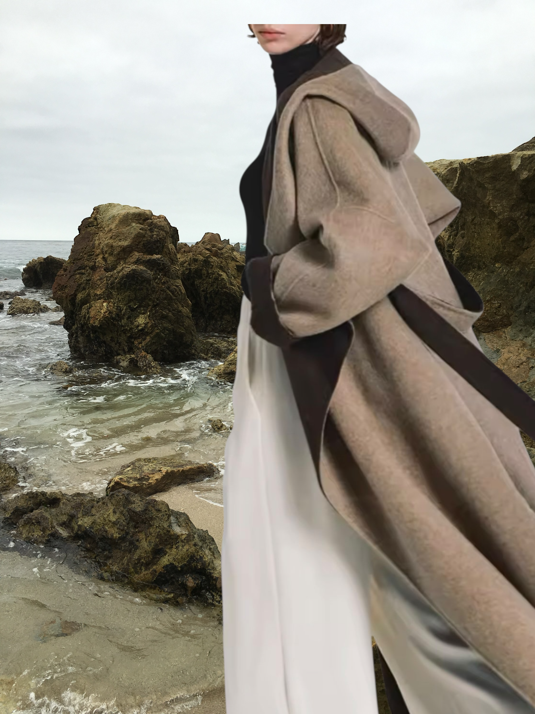 Hand Stitched Cashmere Hooded Coat