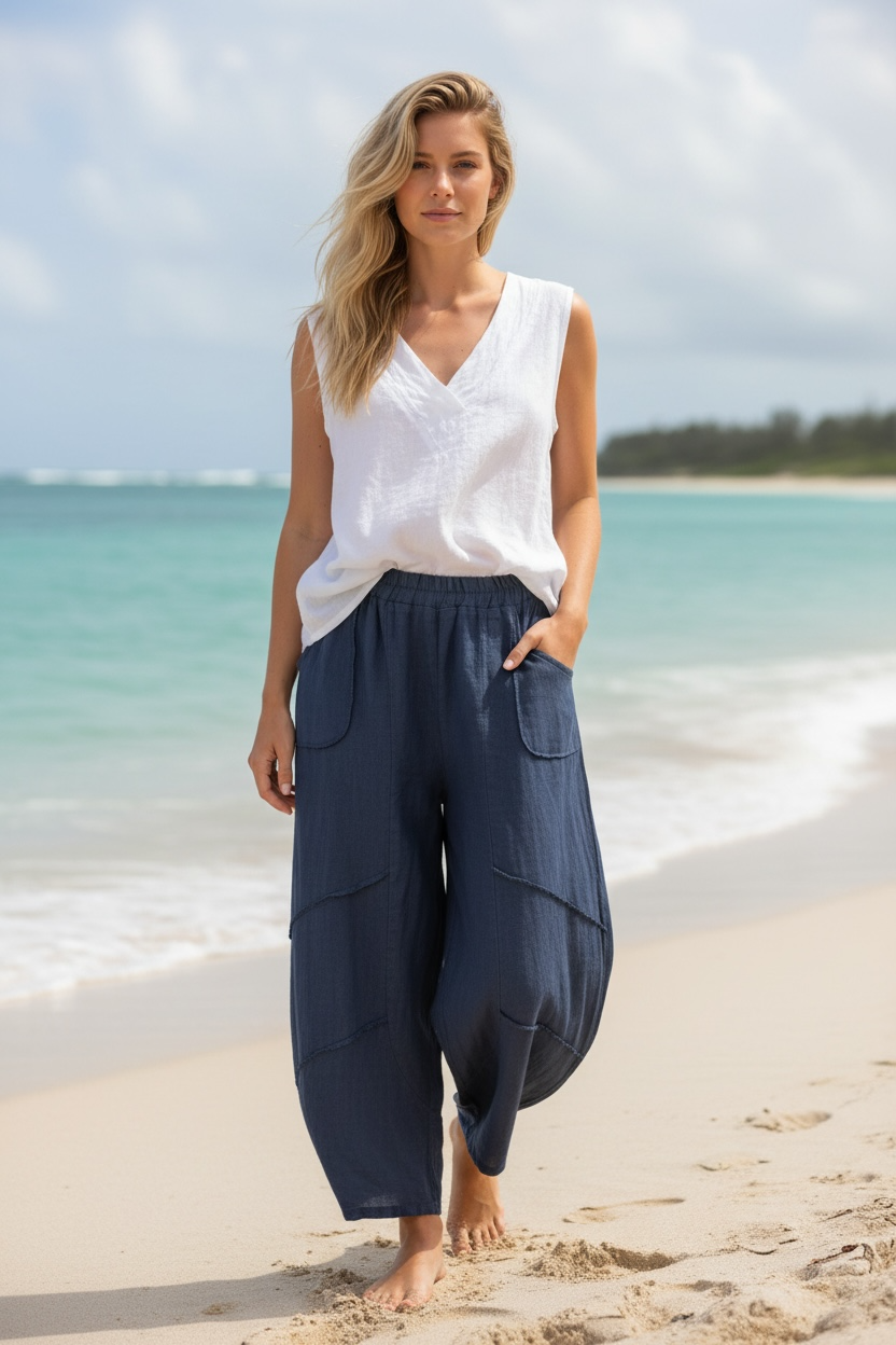 Top Stitch Linen Pants