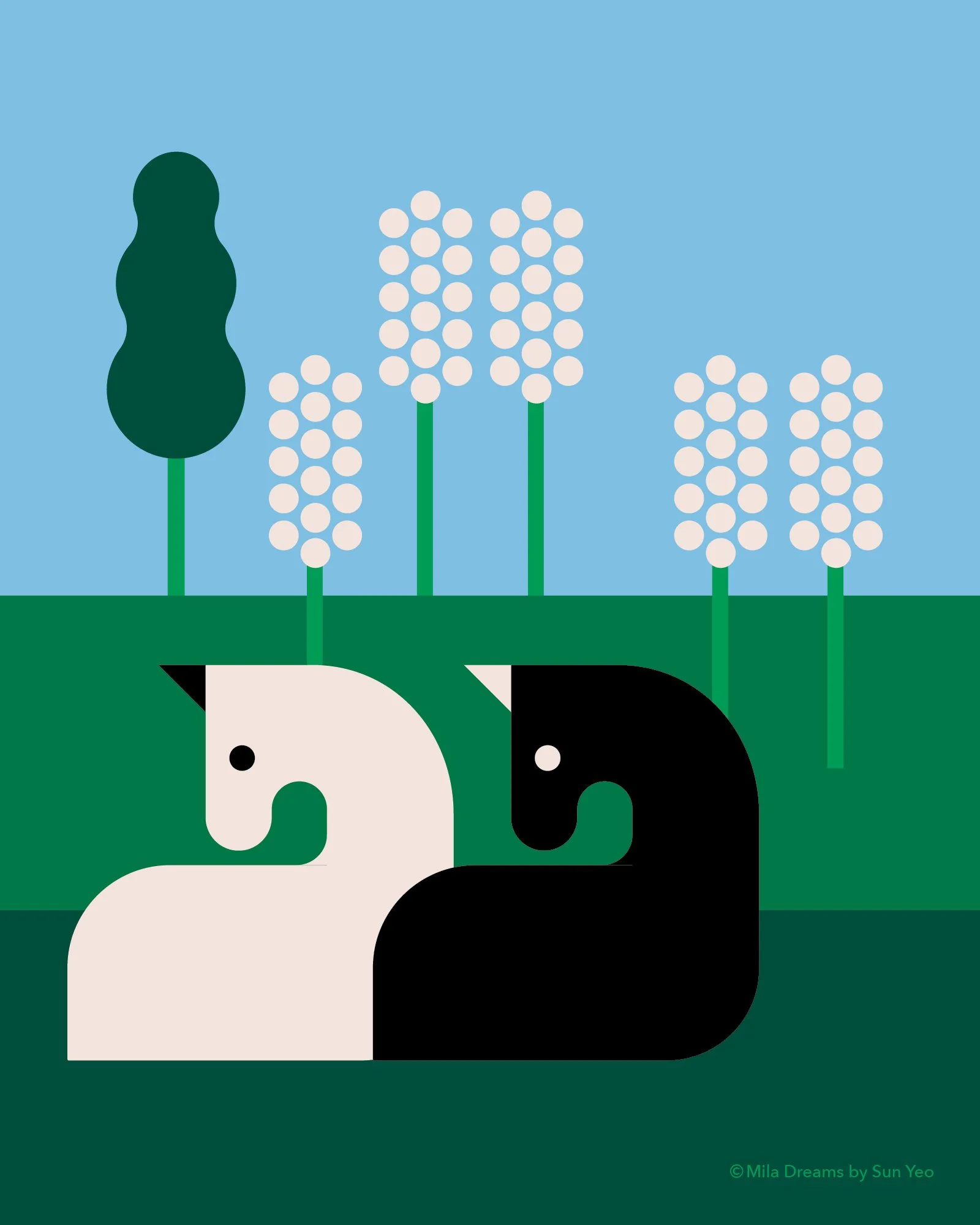 MD-NA033 - Resting Horses on Green Field